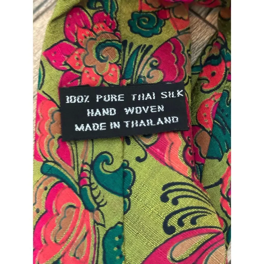 Vintage Necktie Floral Print Thai Sillk Hand Woven Multicolor